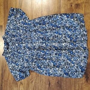 Womens Lucky Brand navy blue floral pleated button down size XS